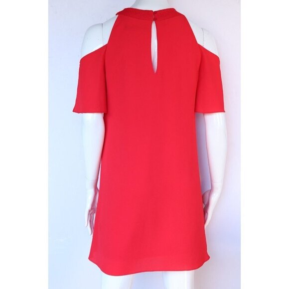 Zara Basic Collection Womens Size XS Red Cold-Shoulder Dress Flutter Sleeve Mini - Picture 6 of 7